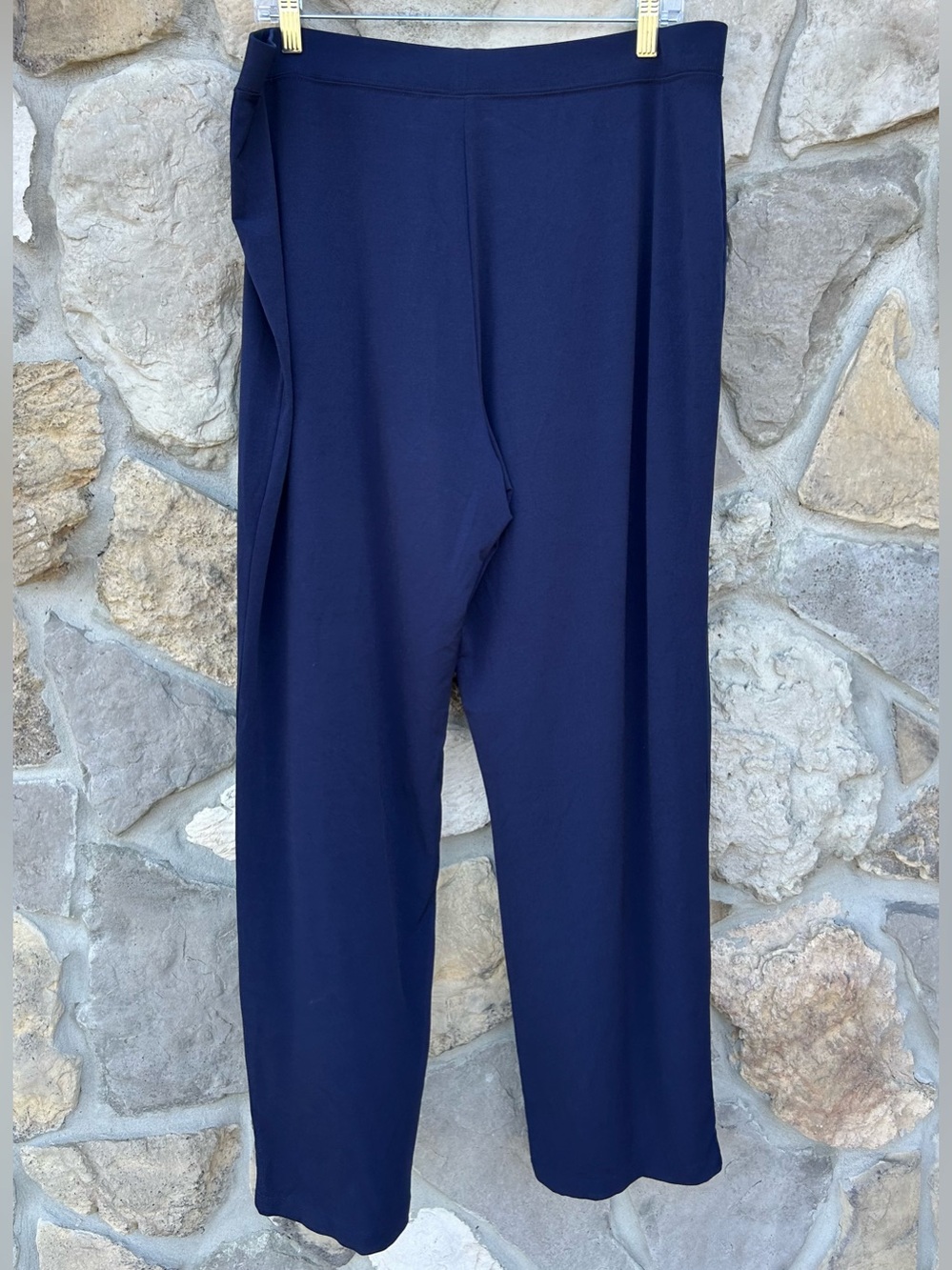 Susan Graver Liquid Knit Pants Size L Navy Blue Pull On Stretchy Casual Comfort